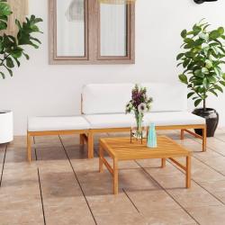 Salon de jardin 4 pcs avec coussins crème Bois de teck solide alsavelo