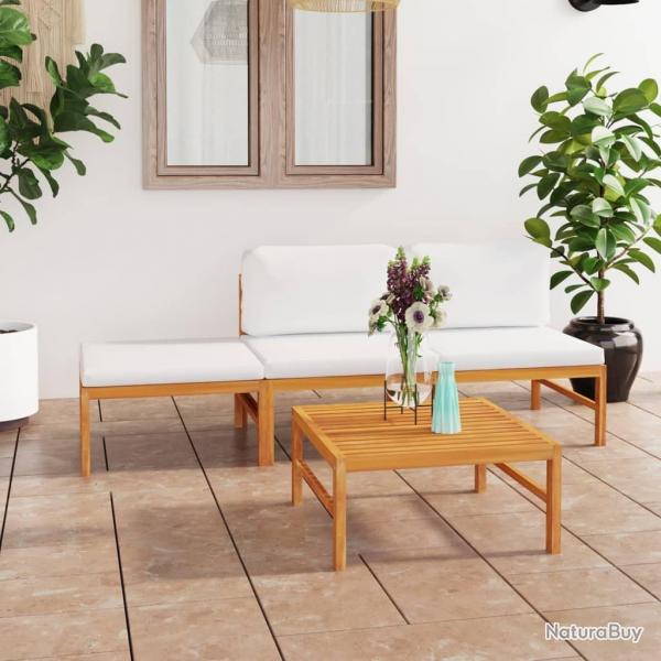 Salon de jardin 4 pcs avec coussins crme Bois de teck solide alsavelo