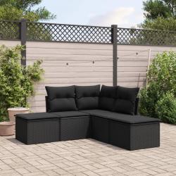 Salon de jardin 5 pcs avec coussins noir résine tressée alsavelo