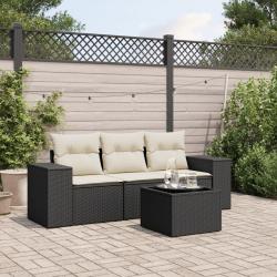 Salon de jardin 4 pcs avec coussins noir résine tressée alsavelo