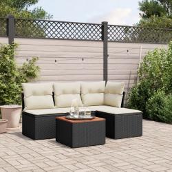 Salon de jardin 5 pcs avec coussins noir résine tressée alsavelo