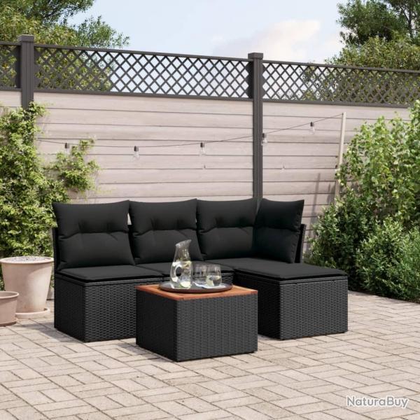 Salon de jardin 5 pcs avec coussins noir rsine tresse alsavelo