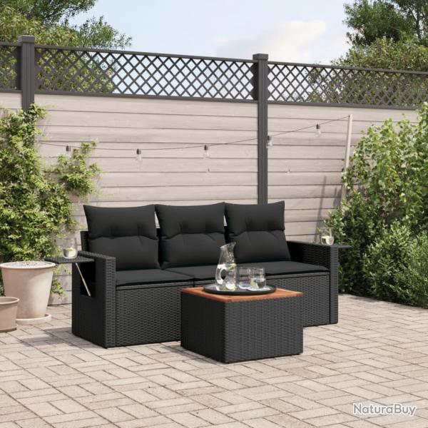 Salon de jardin 4 pcs avec coussins noir rsine tresse alsavelo
