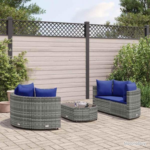 Salon de jardin 5 pcs avec coussins gris rsine tresse alsavelo