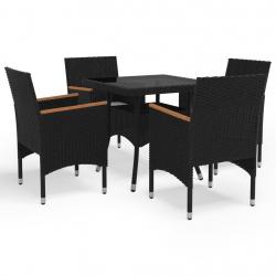 Ensemble à manger de jardin 5 pcs Noir Résine tressée et acacia alsavelo
