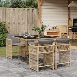 Ensemble à manger de jardin coussins 5 pcs mélange beige rotin alsavelo