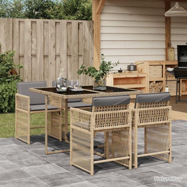 Ensemble  manger de jardin coussins 5 pcs mlange beige rotin alsavelo