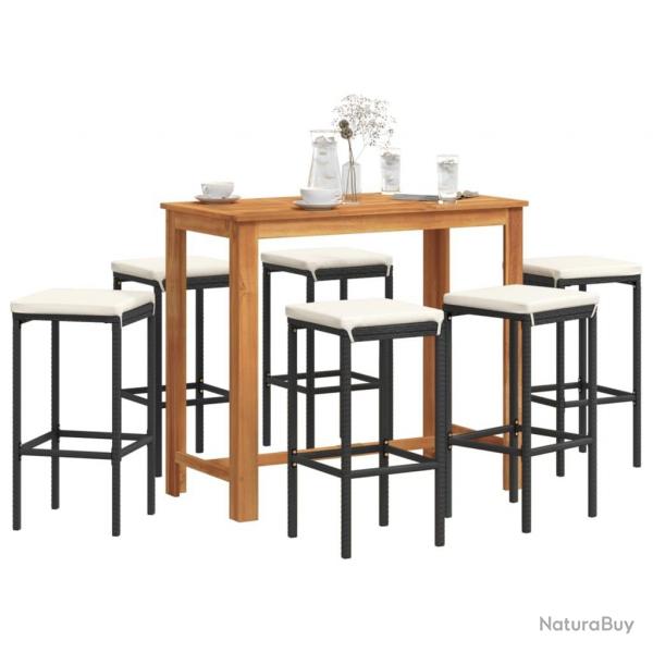 bar de jardin 7 pcs noir bois massif acacia rotin alsavelo