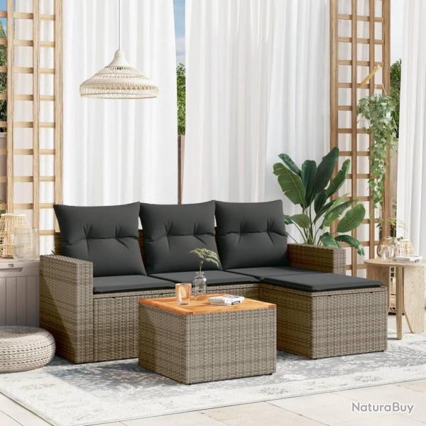 Salon de jardin 5 pcs avec coussins gris rsine tresse alsavelo