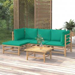 Salon de jardin 5 pcs avec coussins vert bambou alsavelo