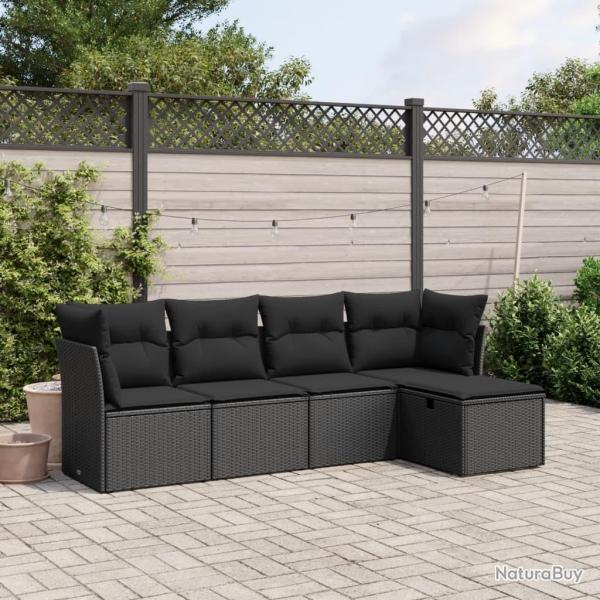Salon de jardin 5 pcs avec coussins noir rsine tresse alsavelo
