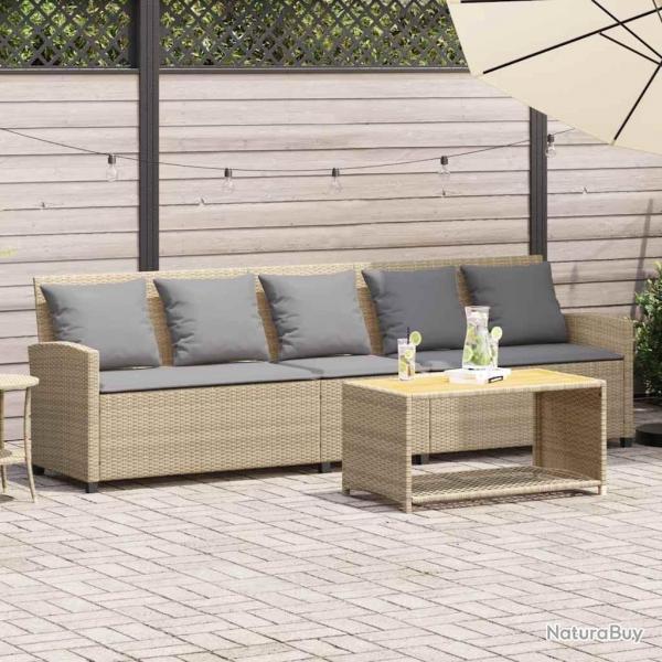 Canap de jardin avec coussins 5 places beige rsine tresse alsavelo