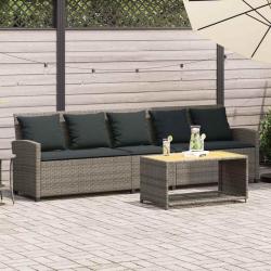 Canapé de jardin avec coussins 5 places gris résine tressée alsavelo