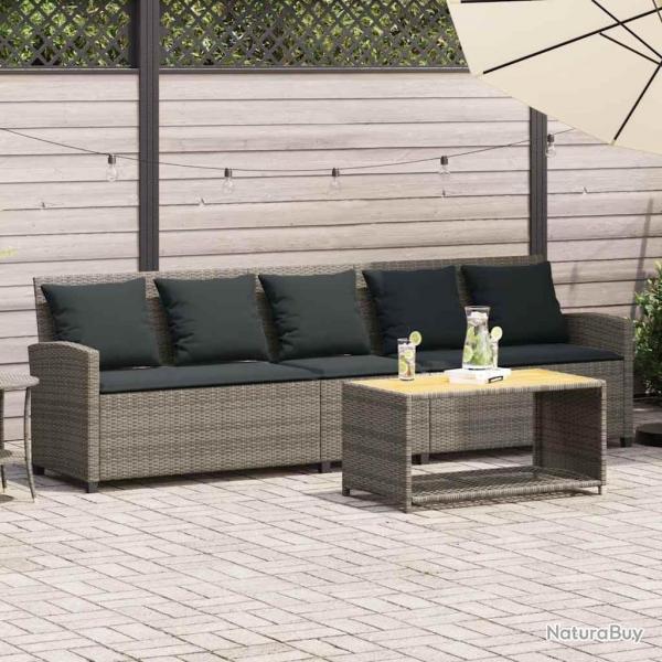Canap de jardin avec coussins 5 places gris rsine tresse alsavelo