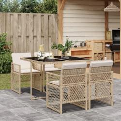 Ensemble à manger de jardin avec coussins 5pcs Beige poly rotin alsavelo