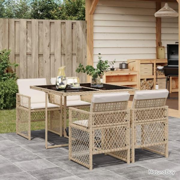 Ensemble  manger de jardin avec coussins 5pcs Beige poly rotin alsavelo