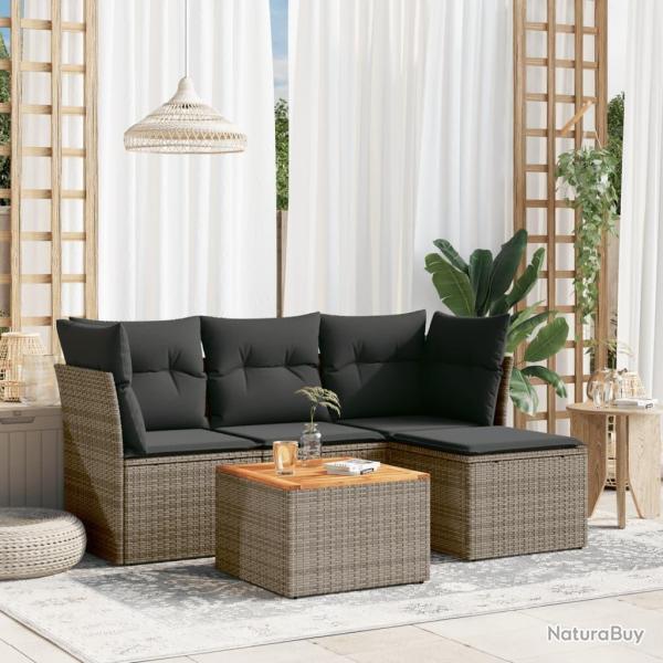 Salon de jardin 5 pcs avec coussins gris rsine tresse alsavelo