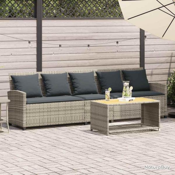 Canap de jardin et coussins 5 places gris clair rsine tresse alsavelo