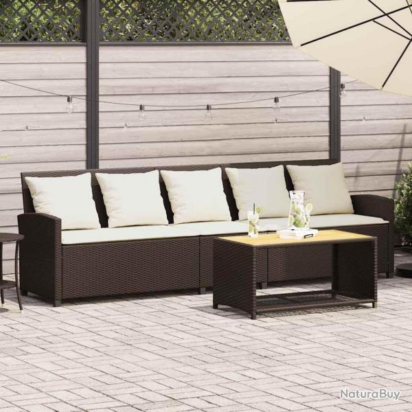 Canap de jardin avec coussins 5 places brun rsine tresse alsavelo