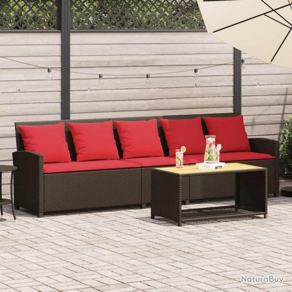 Canap de jardin avec coussins 5 places brun rsine tresse alsavelo