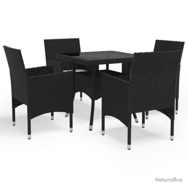 Ensemble  manger de jardin 5 pcs Noir Rsine tresse et verre alsavelo