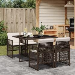 Ensemble à manger de jardin 5 pcs et coussins marron poly rotin alsavelo