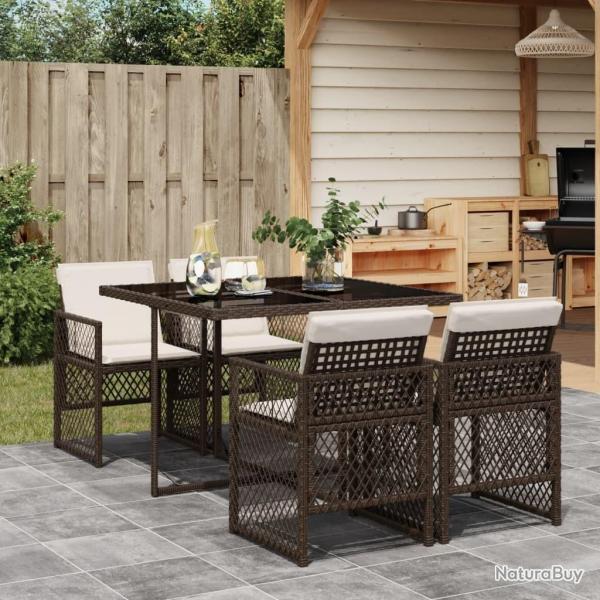 Ensemble  manger de jardin 5 pcs et coussins marron poly rotin alsavelo