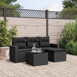Salon de jardin 5 pcs avec coussins noir résine tressée alsavelo