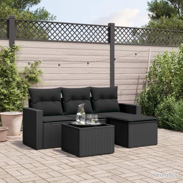 Salon de jardin 5 pcs avec coussins noir rsine tresse alsavelo