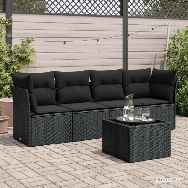 Salon de jardin 5 pcs avec coussins noir rsine tresse alsavelo