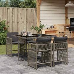 Ensemble à manger de jardin 5 pcs coussins gris résine tressée alsavelo