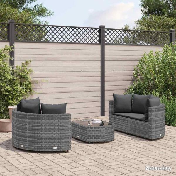 Salon de jardin 5 pcs avec coussins gris rsine tresse alsavelo