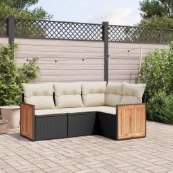 Salon de jardin 4 pcs avec coussins noir résine tressée alsavelo