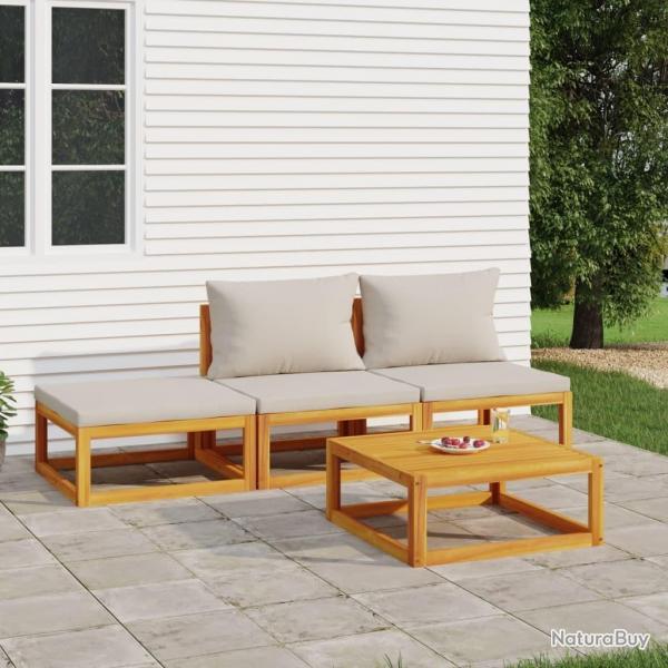 Salon de jardin 4 pcs avec coussins gris clair bois massif alsavelo