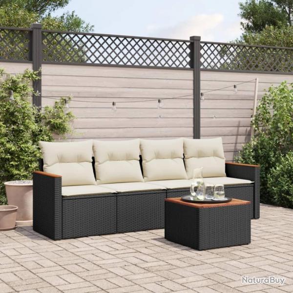 Salon de jardin 5 pcs avec coussins noir rsine tresse alsavelo