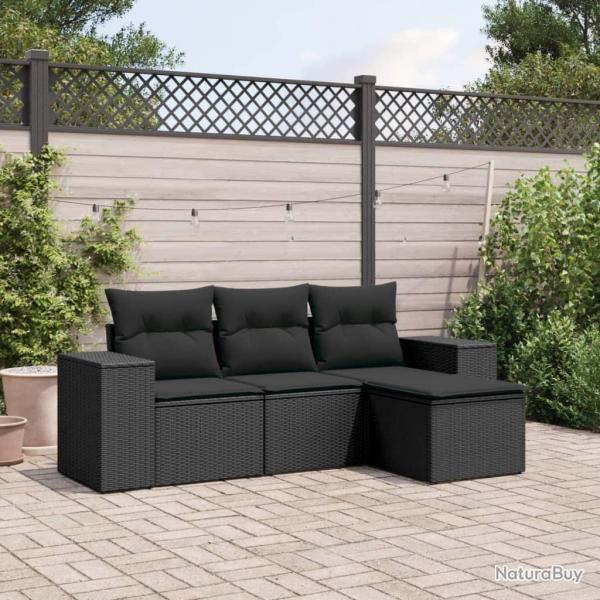 Salon de jardin 4 pcs avec coussins noir rsine tresse alsavelo
