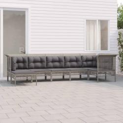 Salon de jardin 7 pcs avec coussins Gris Résine tressée alsavelo