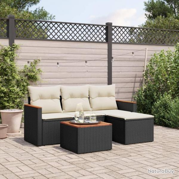 Salon de jardin 5 pcs avec coussins noir rsine tresse alsavelo