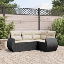 Salon de jardin 4 pcs avec coussins noir résine tressée alsavelo