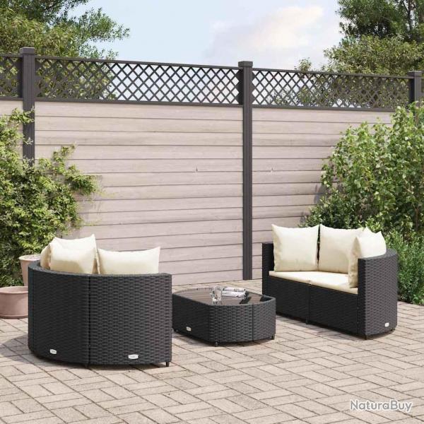 Salon de jardin 5 pcs avec coussins noir rsine tresse alsavelo