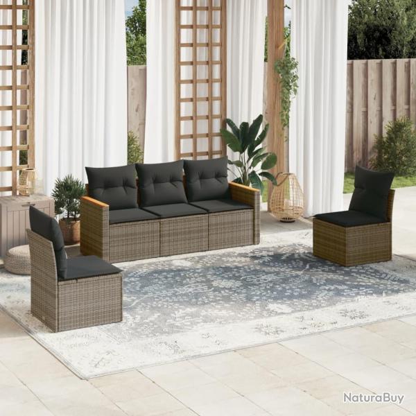 Salon de jardin 5 pcs avec coussins gris rsine tresse alsavelo