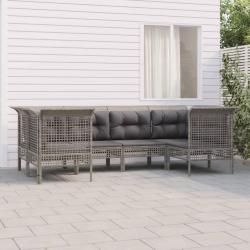 Salon de jardin 6 pcs avec coussins Gris Résine tressée alsavelo