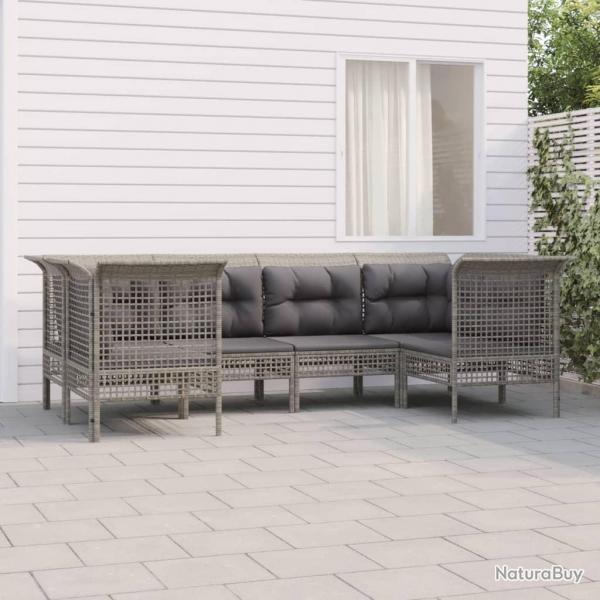 Salon de jardin 6 pcs avec coussins Gris Rsine tresse alsavelo