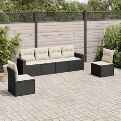 Salon de jardin 6 pcs avec coussins noir résine tressée alsavelo
