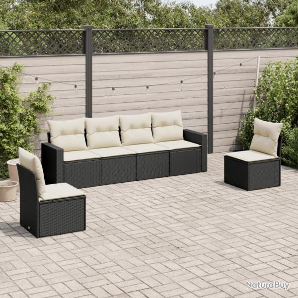 Salon de jardin 6 pcs avec coussins noir rsine tresse alsavelo