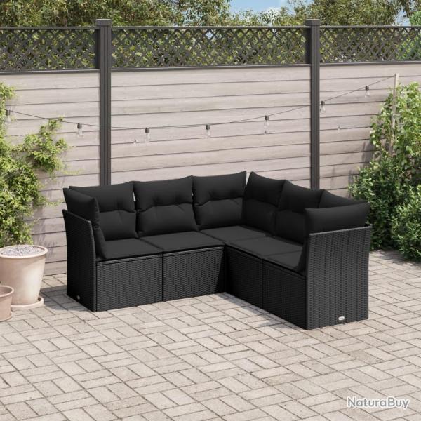 Salon de jardin 5 pcs avec coussins noir rsine tresse alsavelo