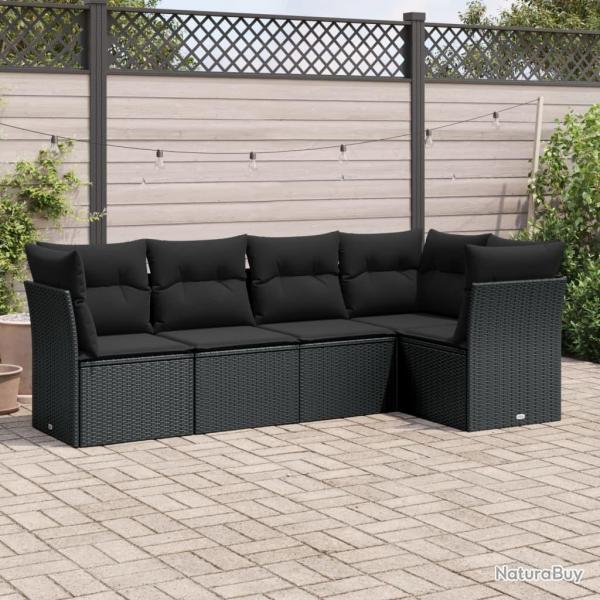 Salon de jardin 5 pcs avec coussins noir rsine tresse alsavelo
