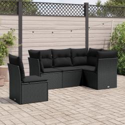 Salon de jardin 5 pcs avec coussins noir résine tressée alsavelo