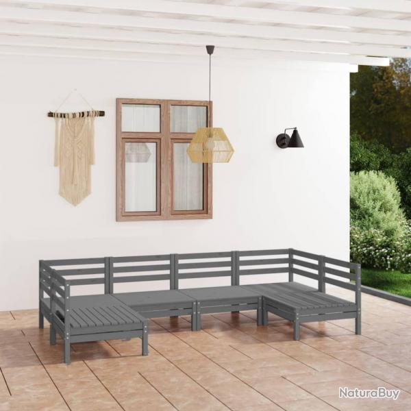 Salon de jardin 6 pcs Gris Bois de pin massif alsavelo