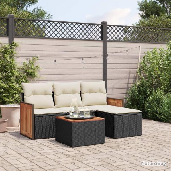 Salon de jardin 5 pcs avec coussins noir rsine tresse alsavelo